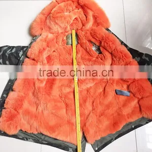 CX-G-P-03B Fashionable Women Winter Real Rex Rabbit Fur Lined 2016 New Latest Ladies Fox Fur Hooded Wholesale Parka Jacket thumbnail-5