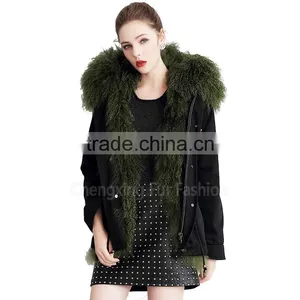 CX-G-P-15 Real Mongolian Lamb Fur Lining Fur Parka Coat for Women thumbnail-1