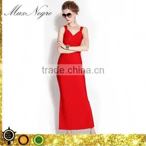 Beautiful Party Sleeveless Women Bandage Long Red Prom Dress thumbnail-1