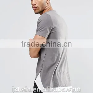 High Quality Plain Super Longline Scoop Curved Hem T-shirt Men thumbnail-2