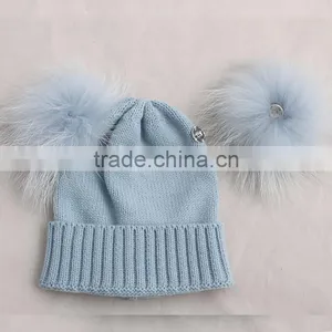 Myfur Wholesale Children's Fall Winter Hat Striped Wool Hat Knitted Baby Beanie Hat With Fur Ball thumbnail-5