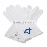 Masonic White Cotton Gloves With Blue Square and Compass Embroidered thumbnail-1