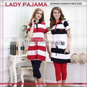 2015 Pyjamas Women Summer Polo Collar Yarn Dyed Striped Pyjamas for Women thumbnail-1
