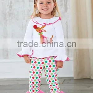 Christmas Reindeer Ruffle Cotton Toddler Girls Boutique Clothing Sets thumbnail-2