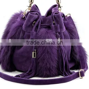Fox Fur Tote Bag, Fox Fur Bag, Mink Fur BagTop Fashion Fluffy Real Fox Fur and Genuine Cow Leather Women Lady Shoulder Mini Mess thumbnail-3