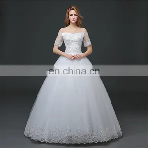 HS1621 2017 Full Length Girl Flower Dress Off Shoulder White Puffy Ball Gown Bridal Dress thumbnail-1