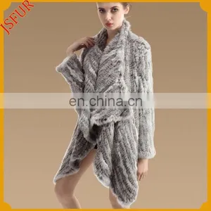 Wide Lapel Natural Rabbit Fur Crochet Coat for Woman With Genuine Rabbit Fur Knit Coat thumbnail-2