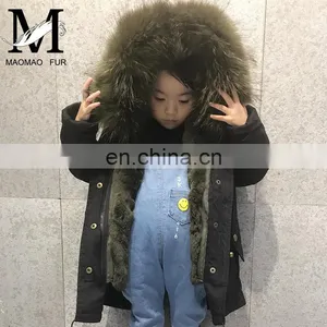 High Quality Manufacture Fashionable Winter Rose Red Rex Rabbit Fur Lining Baby Fur Parka Coat thumbnail-1