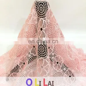 OLF0182 High Quality Pink Flower Design With 3d Sequins Lace Fabric thumbnail-4