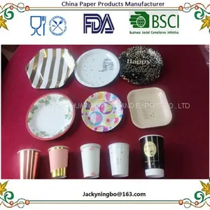 Holiday Colorful Printed Gold Foil Paper Plates Cups and Napkins Party Tableware Pack - Service for 12 thumbnail-5