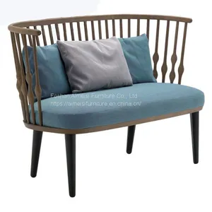 Modern Luxury Living Room Fabric Wooden Two Seat Sofa thumbnail-1