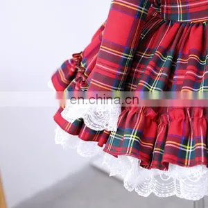 Baby Girl Autumn Winter Red Plaid Lolita Dress Vintage Spanish Ball Princess Kids Christmas Birthday Ball Gown Dress thumbnail-5