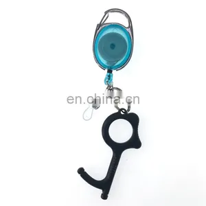 Custom Laser Logo Soft Silicon Tips Metal Door Opener No Touch Key With Retractable Pull Reel thumbnail-2