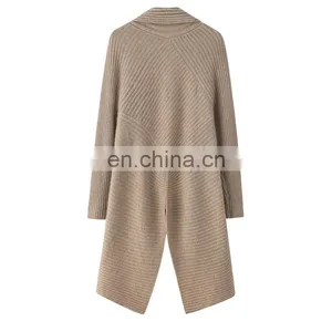 Custom Women's Knitted Tuxedo Design Winter Solid Pattern Casual Cardigan Coat With Batwing Sleeves Pockets Made Soft Cashmere thumbnail-2