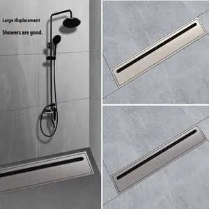 Modern Design All-Copper Strip High Displacement Floor Drain Insect-Proof and Deodorizing Bathroom Tile Insert Rectangle Shape thumbnail-5