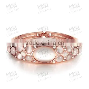 Fashion 18K Gold Plated Metal Opal Gemstone Cuff Bracelet thumbnail-1