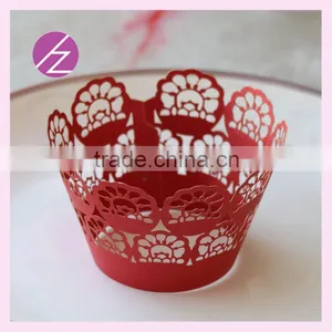 Cake Accessory Food Packaging Folk Art Laser Cut Wedding Paper Cup Cake Wrappers With Red Colour DG-80 thumbnail-2