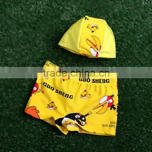 Promotional Fashion Yellow Cartoon Red Birds Little Boy Swimming Trunk Cap With Kids Bathing Swimwear Child Swimming Shorts thumbnail-1