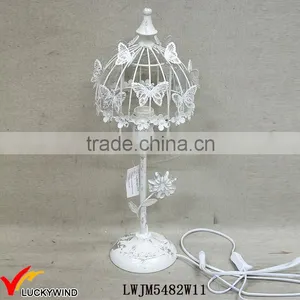 Quaint Beautiful Rusted White Metal Table Lamp With Butterfly thumbnail-1