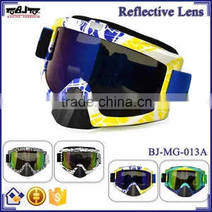 BJ-MG-013A Manufacturer Adult Reflective Yellow & Blue Frame Motorcycle Motocross Goggles thumbnail-1