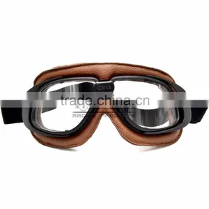 BJ-GT-008 Newest Custom Brown Leather Clear Lens Motocross Goggles thumbnail-2