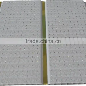 Trinidad Pvc Ceiling Panel, Hot Foil Stamping With Gold Strip & Middle Groove Model T025-1(G) thumbnail-1