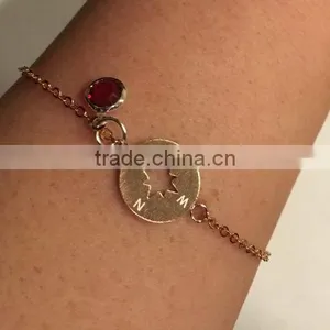 Stainless Steel Gold Plated Hand Stamped Compass Bracelet Valentine Gift Nautical Bracelet Quality Choice thumbnail-2