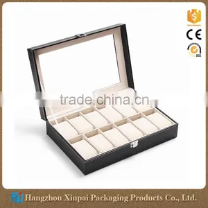 12 Grid Black Leather Wrist Watch Packaging Box Watch Display Box thumbnail-1