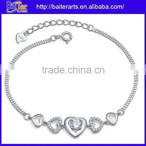 Fashion 925 Sterling Silver Diamond Heart Shaped Tennis Bracelet Heart Bracelet thumbnail-4