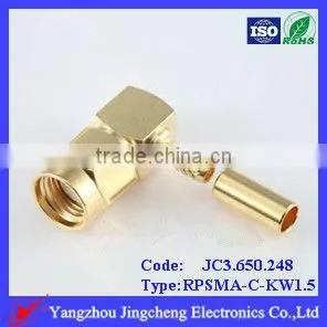 Reverse Polarity SMA Male Body With Female Pin Crimp 90 Right Angle for RG316 Cable thumbnail-1