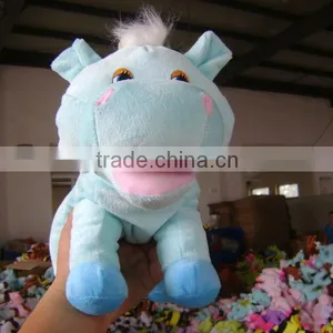 30cm Promotional Customzied Stuffed Light Blue Plush Hippos Animal Shape Handbag Toy With Handgrip thumbnail-1