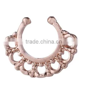 Fake Crystal Septum Hoop Ring Nose Body Piercing Jewelry Gold Rose thumbnail-3