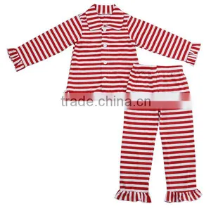 2016 Winter Children Clothes Boys Girls Holiday Pajamas Red Striped Button up Christmas Siblings Pajamas Matching Kids Pajamas thumbnail-1