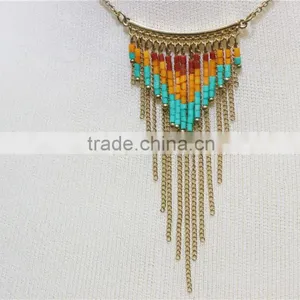 Newest Gold Multiraw Mix -color Seedbead Necklace Short Chain Gold Charm Pendant Necklace 2016 Fashion Style Wholesale thumbnail-2