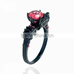 Two Tone Zircon Stone Copper Main Material Gun Black Plated Bat Design Rings For Unisex thumbnail-1
