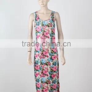 New Style One Piece Long Evening Dress Ladies Sleeveless Floral Printed Night Dress thumbnail-1