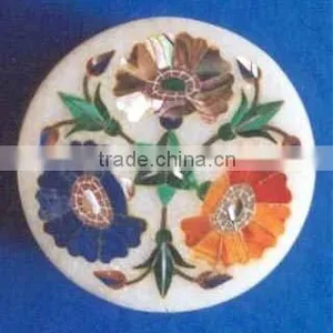 Decorative Round Marble Inlay Jewellery Box thumbnail-1