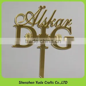 Engagement Party Golden Mirror Cake Topper Display, Laser Engraving Wedding Cake Topper thumbnail-2