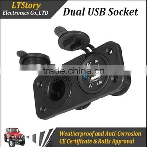 Double Car Cigarette Lighter Socket Splitter 12V USB 2.1A 1A Power Adapter Charger thumbnail-1
