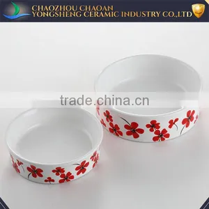 Red Flower Decal Pet Feeder, Ceramic Pet Bowl thumbnail-2