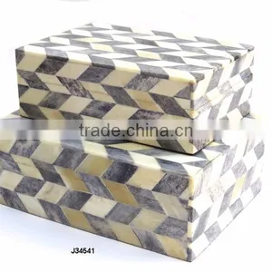 Grey White Chevron Pattern Bone Mosaic Wooden Box Match Available in All Sizes and Colours thumbnail-1