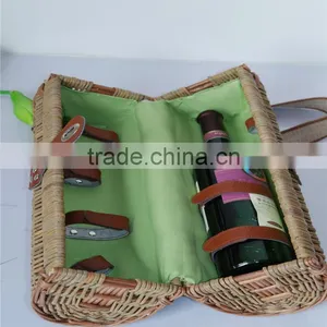 2016 New Product Pure Handmade Wholesale Wicker Willow Wine Basket for Picnic thumbnail-6