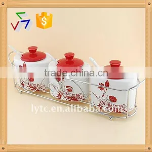 Stoneware Ceramic Canister Set With Iron Rack thumbnail-1