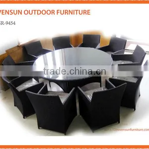 Rattan Garden Dining Set Round Table + 10 Large Carver Chairs Black 2m thumbnail-1
