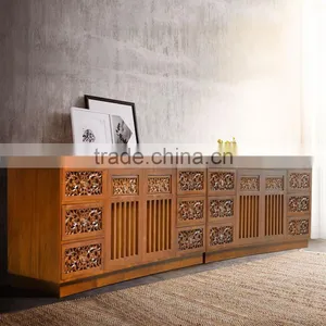 Sideboard tv BALI Carved Curve Natural Teak Wood Furniture thumbnail-1