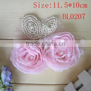 Full Hand-made Bodice Mesh Fabric Lace Rhinestone Center Cloth Applique for Baby Clothes thumbnail-1