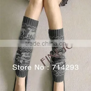 Women's Winter Knitting Snowflake Deer Shape Deer Leg Warmer Footless Knee High Socks 9316 thumbnail-1