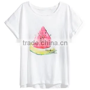 2017 High Quality Fashion Women Printed Cotton Top Round Neck Short Sleeve Bulk Tshirt Wholesale thumbnail-2