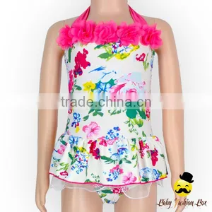 Wholesale Kids Halter Floral Printed Flash Flower Bohemia Little Girl Swimwear Dress Beach Clothes thumbnail-2