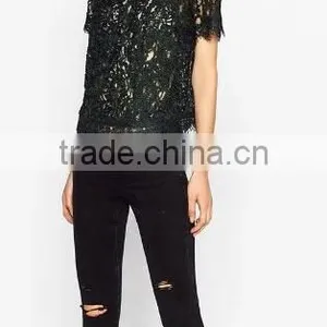 Runwaylover EY2368B Hot Sale 2017 Ladies Hollow Out Shrt Sleeve Lace T-Shirts thumbnail-3